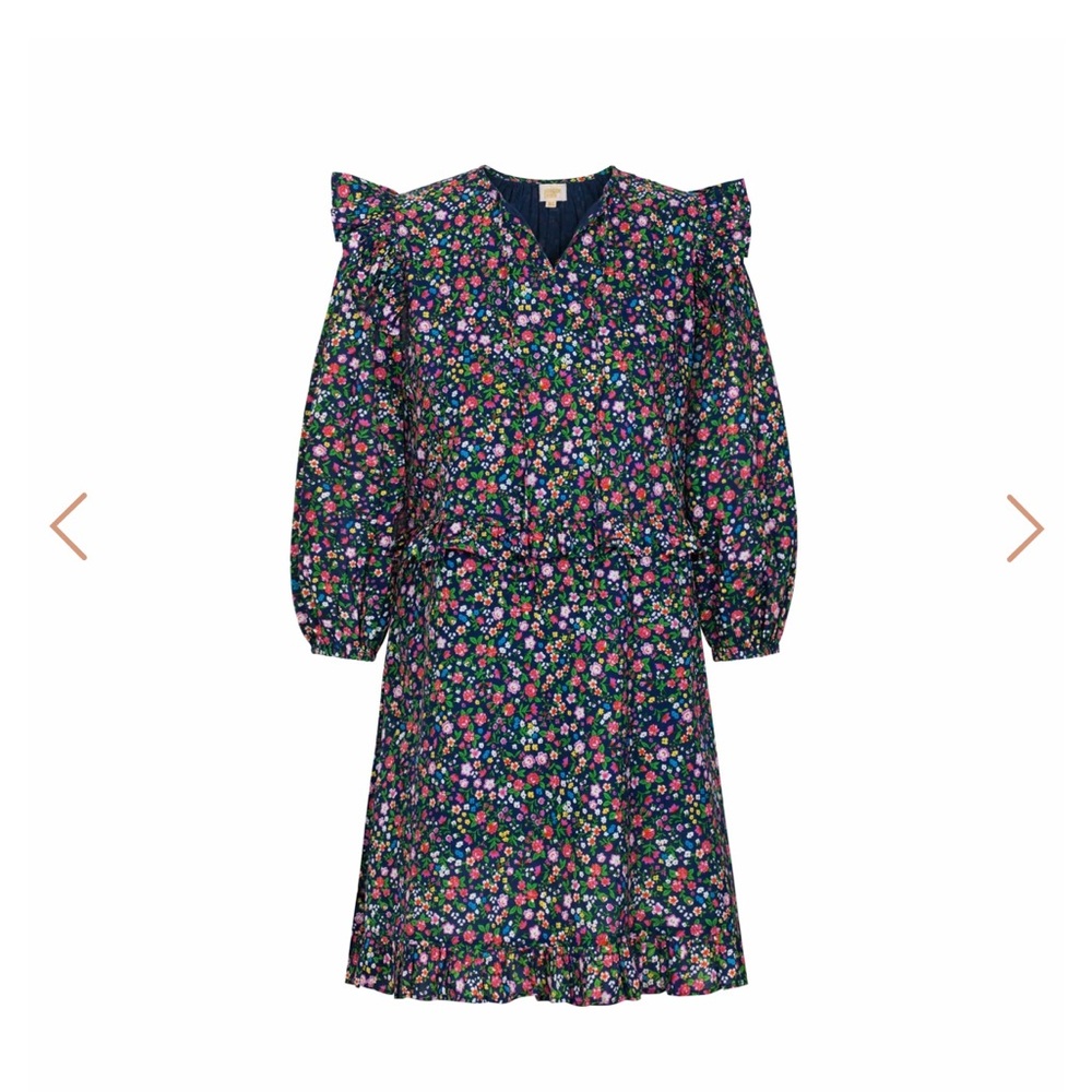 Blue and Purple Puff Sleeve V-Neck Sundress- Sunshine Tienda